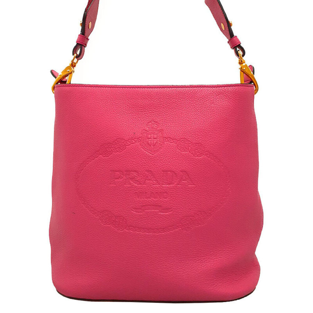 PRADA Logo Embossed Leather Shoulder Bag